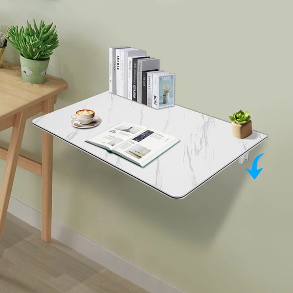 Seinään asennettava taittopöytä - Ruokapöytä - Kosteudenkestävä - Mitat 90×50 cm - Kantavuus 30 kg - Levy 16 mm MDF + Metalli - Valkoinen