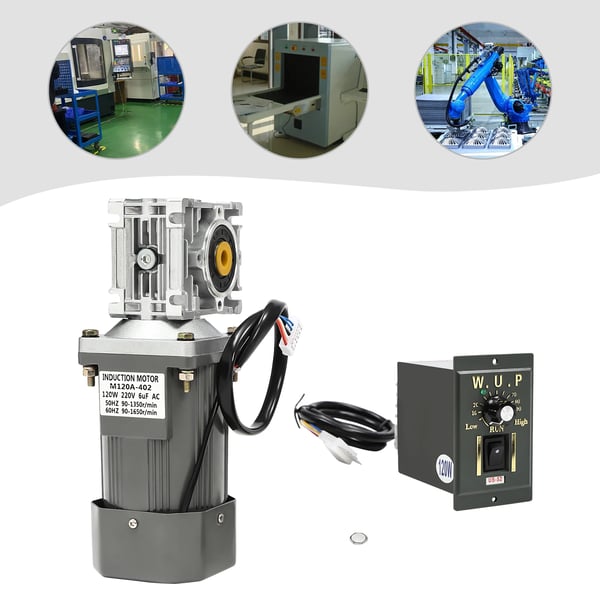 Snäckväxelmotor, 120 W 220 V AC med hastighetsregulator, industriell, fram-/backfunktion