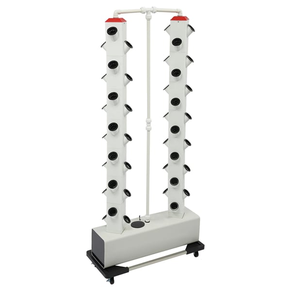 Hydroponisk dyrkningssæt - Vertikalt plantetårn - 56 plantehuller - 30 l vandtank - Læksikkert - Timer 15 min - PVC-plast - 80×20×165 cm - Hvid