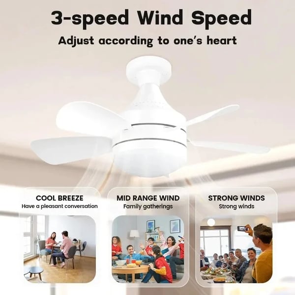 Ventilatorlampe - E27 fatning - 46 cm diameter - Støjsvag drift - Aftagelige blade - 5 V - Uden fjernbetjening - Ingen timer - Hvid