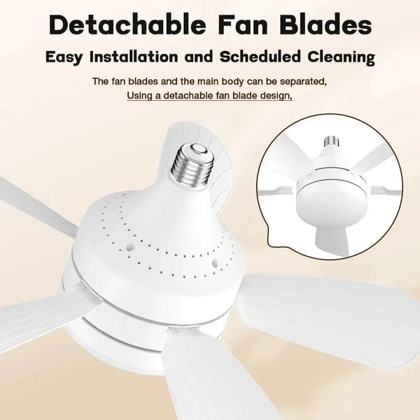 Ventilatorlampe - E27 fatning - 46 cm diameter - Støjsvag drift - Aftagelige blade - 5 V - Uden fjernbetjening - Ingen timer - Hvid