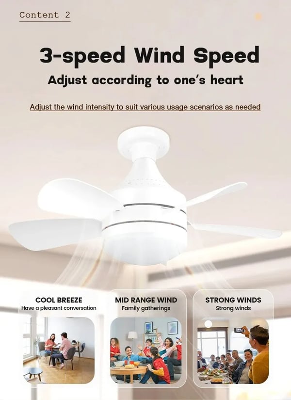 Ventilatorlampe - E27 fatning - 46 cm diameter - Støjsvag drift - Aftagelige blade - 5 V - Uden fjernbetjening - Ingen timer - Hvid