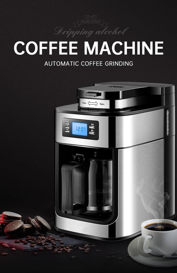 Fuldt automatisk 2-i-1 kaffemaskine - Espressomaskine og filterkaffe - Indbygget bønnekværn - LED-display - Op til 4 kopper - EU-stik