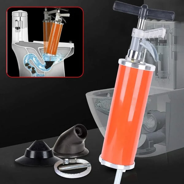 Rør- og afløbsrenser - Trykluftværktøj - Til Rør 30–130 mm - Tryk 0,7 MPa - Vægt 3,9 kg - Gummikegle 10 cm - Størrelse 180×533 mm - Orange