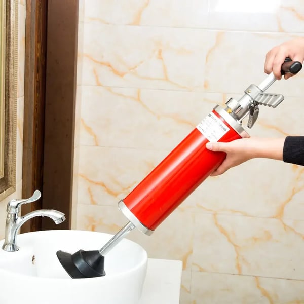 Rør- og afløbsrenser - Trykluftværktøj - Til Rør 30–130 mm - Tryk 0,7 MPa - Vægt 3,9 kg - Gummikegle 10 cm - Størrelse 180×533 mm - Orange