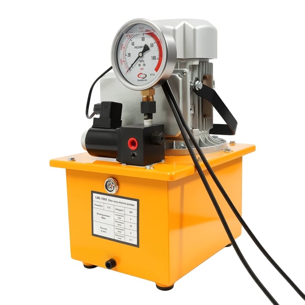 Elektrisk hydraulikpumpe - Enkelvirkende, Manuel ventil - 70 MPa/10.000 psi - 7 l - 750 W - 0,9–5 l/min - 1400 o/min - US-stik - Gul