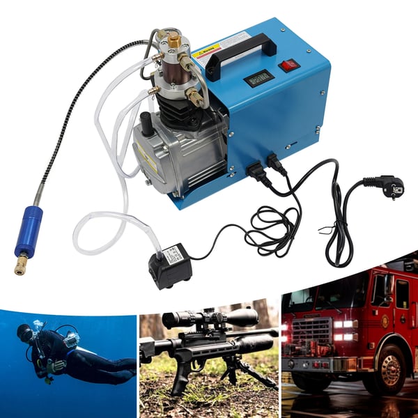 Bærbar luftkompressor - Elektrisk højtrykspumpe - 300 bar - 220 V - 1,8 kW - 100 l/min - 2-trins kompression - Olie-vand-separator & manometer