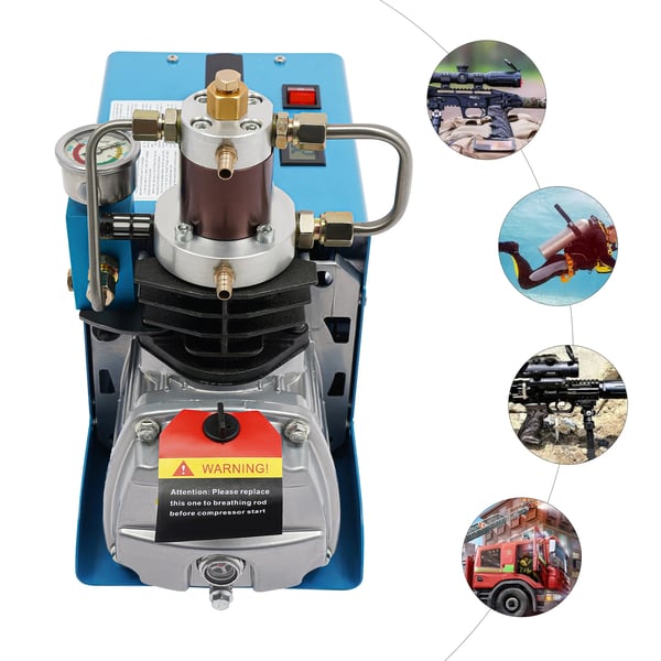 Bærbar luftkompressor - Elektrisk højtrykspumpe - 300 bar - 220 V - 1,8 kW - 100 l/min - 2-trins kompression - Olie-vand-separator & manometer
