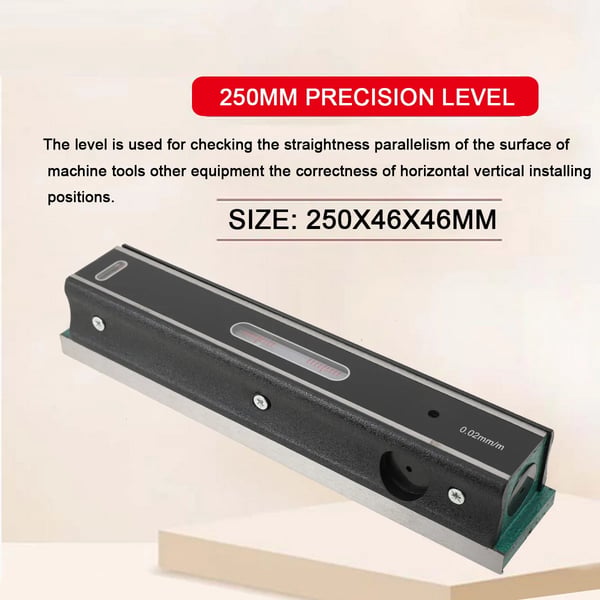 Præcisionslibelle - SPY-WWHTJ-005 - Længde 250 mm - Nøjagtighed 0,02 mm - Mekanisk vaterpas - Til metalbearbejdning