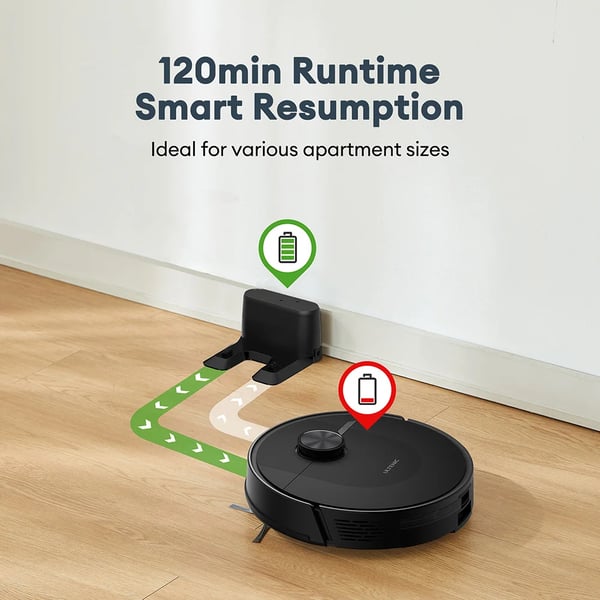 Robotstøvsuger - D10 - LiDAR/LDS Navigation - 4000 Pa Sug - 120 Min Drift - 2-i-1 Støvsugning & Mopning - No-go Zone - Tæppe Auto-Boost - Sort