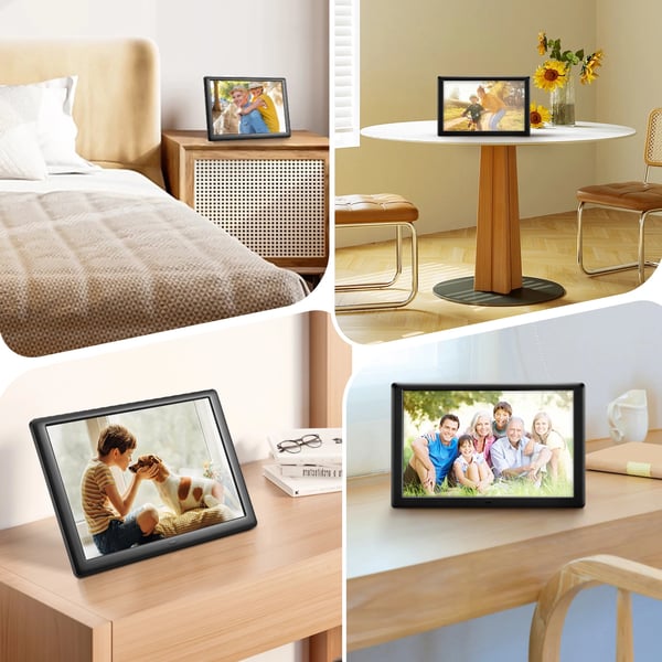 Digital fotoram, 10,1 tum IPS HD-pekskärm 1280x800, 32 GB, svart, väggmonterbar, med fjärrkontroll