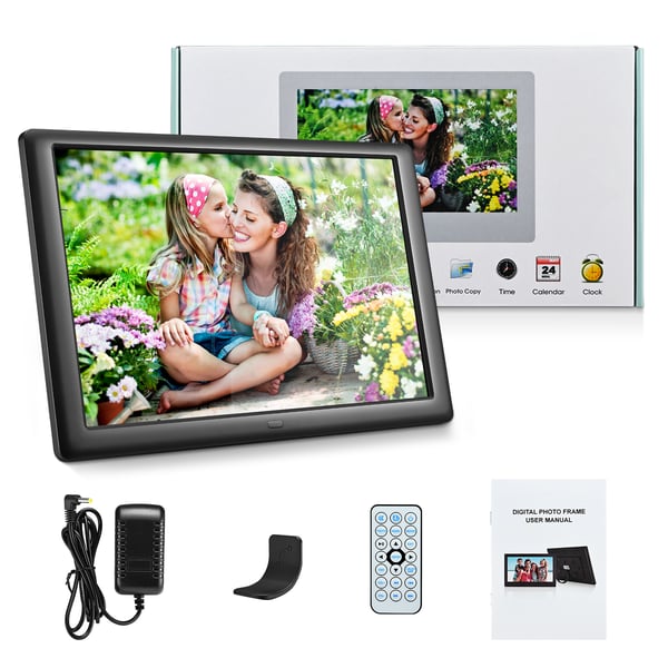 Digital fotoram, 10,1 tum IPS HD-pekskärm 1280x800, 32 GB, svart, väggmonterbar, med fjärrkontroll