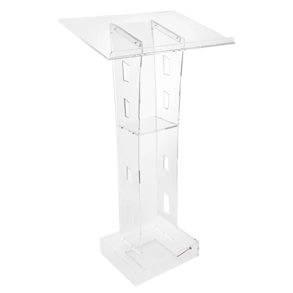 Akryl talerstol - Podium - Gulvstående - LED-belysning - Højde 110 cm - Opbevaringshylde - 220 V - Klar akryl - Violet