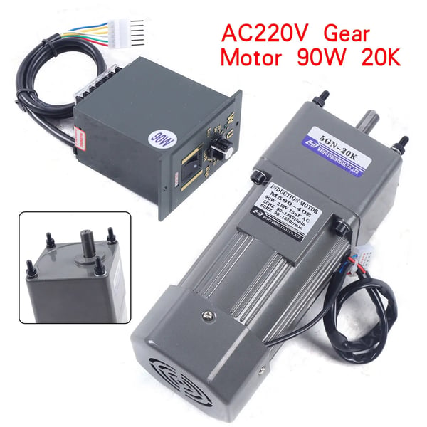 Växelmotor - AC Asynkron 220V 90W - Enfas - Reduktionsväxel - Hastighetsregulator Ingår - 20K