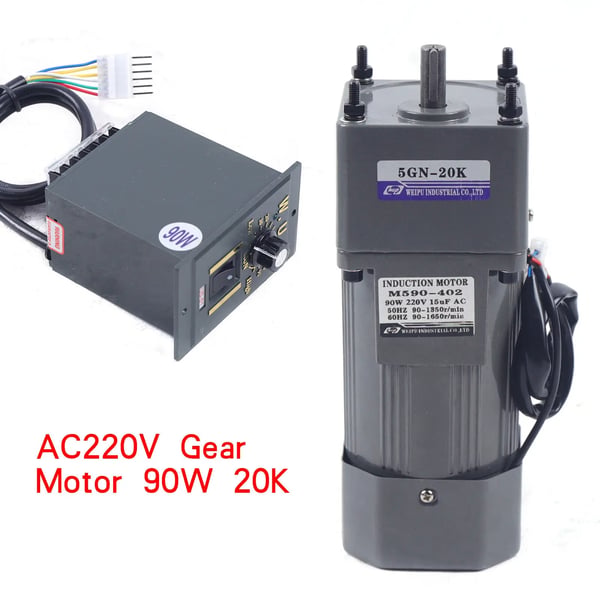 Växelmotor - AC Asynkron 220V 90W - Enfas - Reduktionsväxel - Hastighetsregulator Ingår - 20K