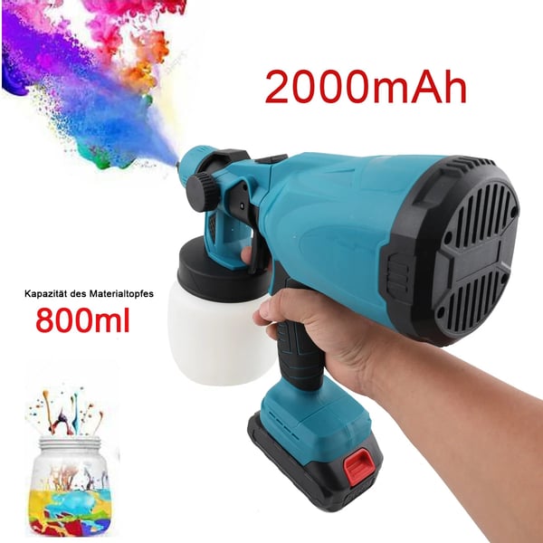 Sprøjtepistol - Trådløs elektrisk malersprøjte - 800 ml beholder - Kompatibel med 18V batteri - Til bil og møbler