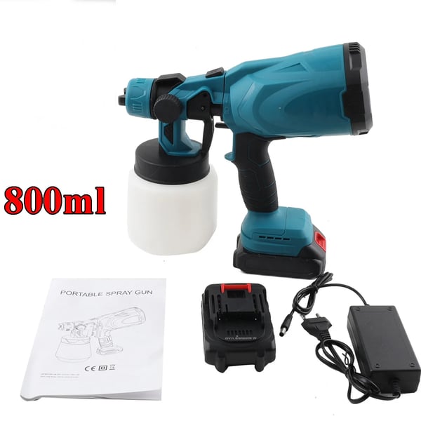 Sprøjtepistol - Trådløs elektrisk malersprøjte - 800 ml beholder - Kompatibel med 18V batteri - Til bil og møbler
