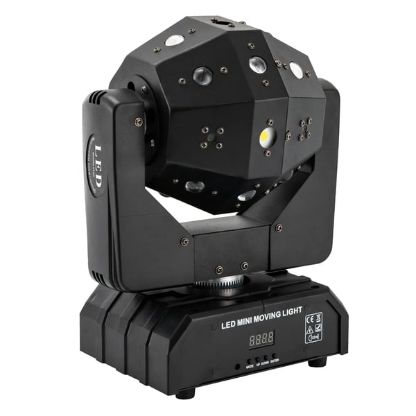 Moving Head LED, scenelys, 16 RGB-LED, 360° rotation, lydaktiveret, DMX512, auto-tilstand, fest & bryllup