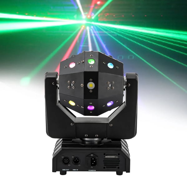 Moving Head LED, scenelys, 16 RGB-LED, 360° rotation, lydaktiveret, DMX512, auto-tilstand, fest & bryllup