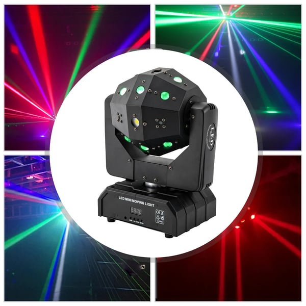 Moving Head LED, scenelys, 16 RGB-LED, 360° rotation, lydaktiveret, DMX512, auto-tilstand, fest & bryllup