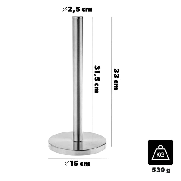 Køkkenrulleholder / papirrulleholder - Rustfrit Stål - 33 cm - Vandtæt - Multianvendelig - Sølv