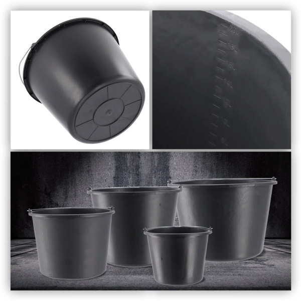Plastspande - Byggespand 20 l - Sæt med 6 - Til Byggeri og Renovering - Robust Plast