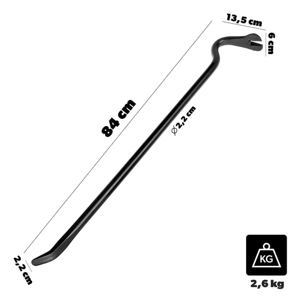 Koben/Brækjern - Brækstang - 80 cm - Smedet Stål - Bøjet Ende - Til Nedrivning og Byggeri