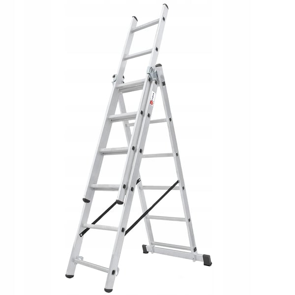 Aluminiumstige - Multifunktionsstige - 3-delt 6 trin/pr. del - Belastning 150 kg - Med krog - Kombistige