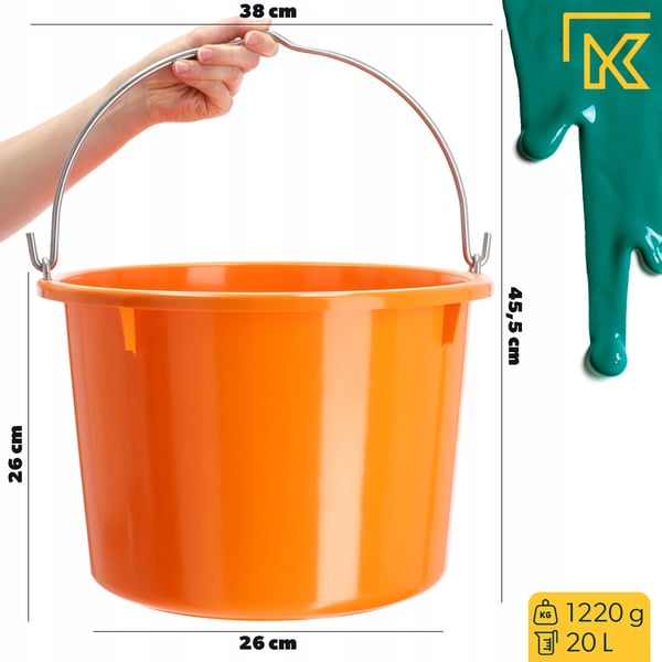 Byggespand - Murerspand - 20 l volumen - 40 kg bæreevne - 2-pak - Orange
