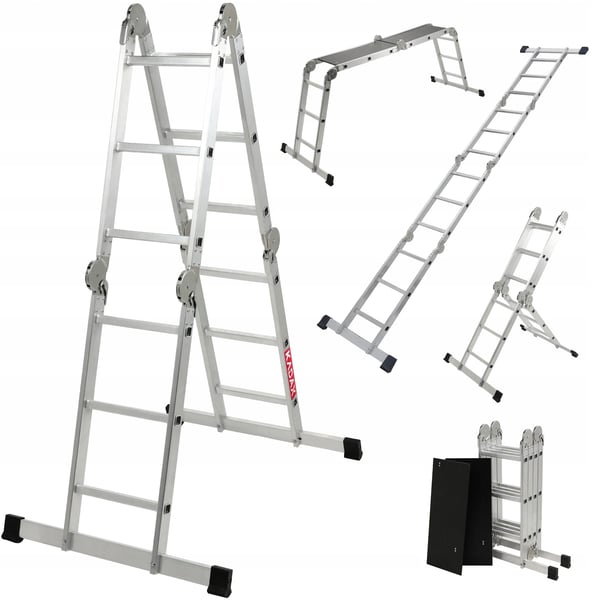 Aluminiumsstige - Multifunktionsstige leddelt 4x3 - Sammenklappelig - Arbejdsplatform - Max 150 kg