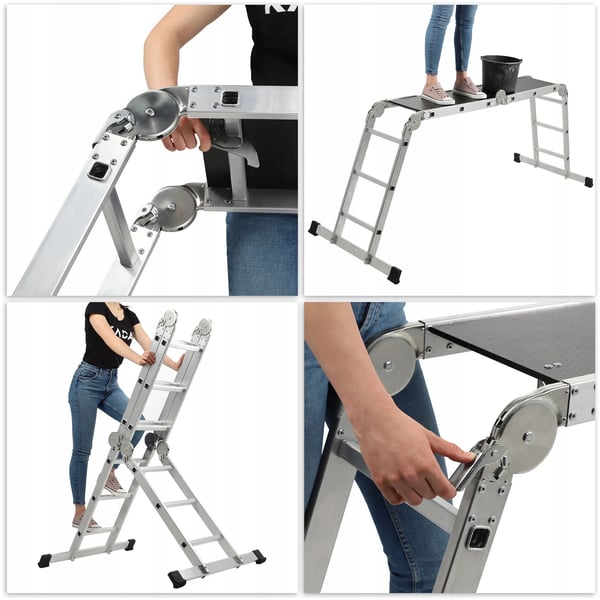 Aluminiumsstige - Multifunktionsstige leddelt 4x3 - Sammenklappelig - Arbejdsplatform - Max 150 kg