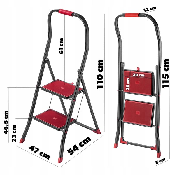 Trappestige - Klapstige - 2 Trin - Sammenklappelig - Stål - Max 150 kg