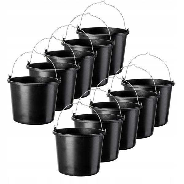 Plastspande - Byggespande / Murerspande Sæt - Kapacitet 12 l - Antal 10 stk - Til Byggeri