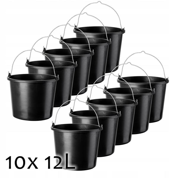 Plastspande - Byggespande / Murerspande Sæt - Kapacitet 12 l - Antal 10 stk - Til Byggeri