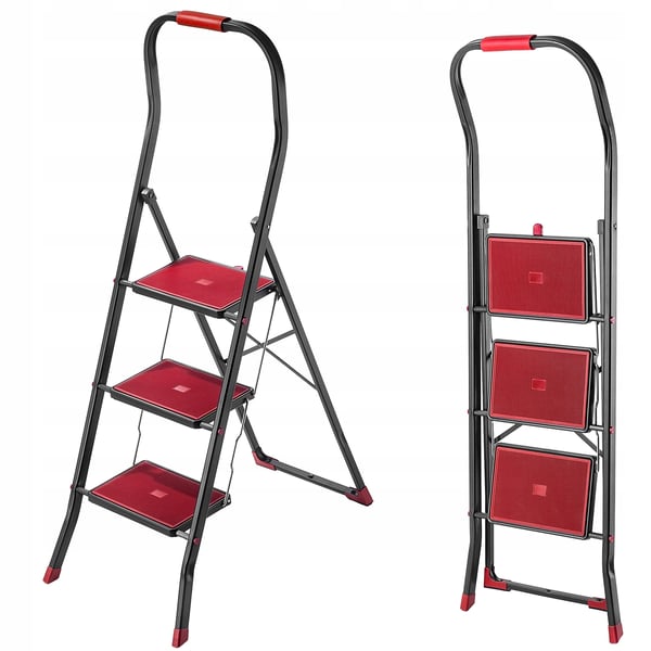 Trappestige - Foldbar Stige til Hjemmet - 3 Trin - Stål - Maks 150 kg - Pladsbesparende