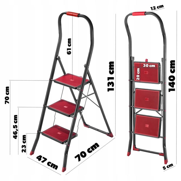 Trappestige - Foldbar Stige til Hjemmet - 3 Trin - Stål - Maks 150 kg - Pladsbesparende