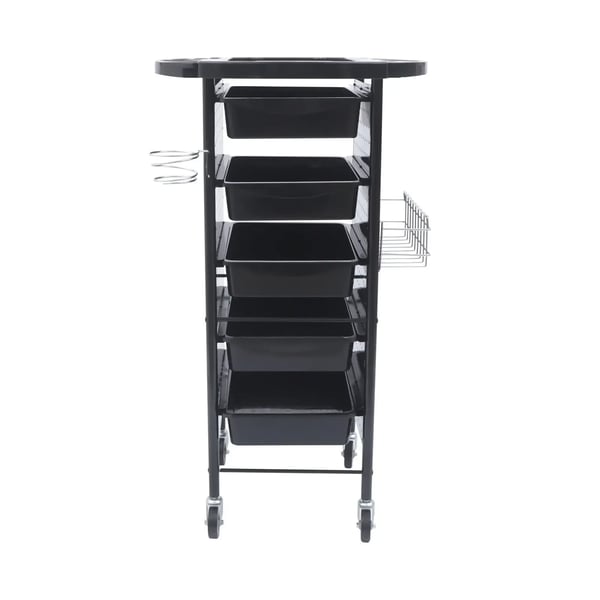 Frisørvogn til salon - Trolley - 5 Skuffer - 4 Hjul - 95×53×44 cm - Jern + PP-plast - Sort