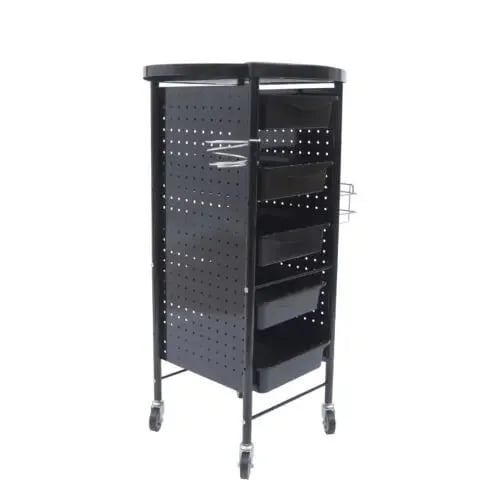 Frisørvogn til salon - Trolley - 5 Skuffer - 4 Hjul - 95×53×44 cm - Jern + PP-plast - Sort