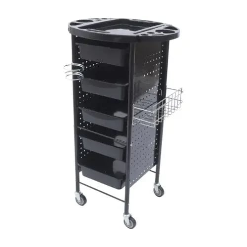 Frisørvogn til salon - Trolley - 5 Skuffer - 4 Hjul - 95×53×44 cm - Jern + PP-plast - Sort