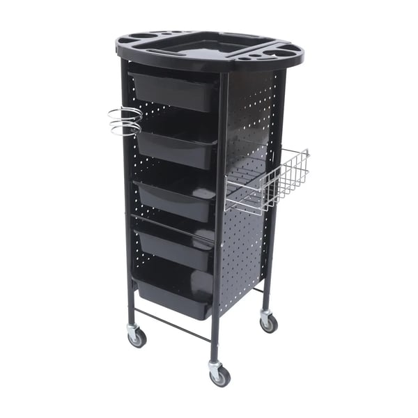 Frisørvogn til salon - Trolley - 5 Skuffer - 4 Hjul - 95×53×44 cm - Jern + PP-plast - Sort