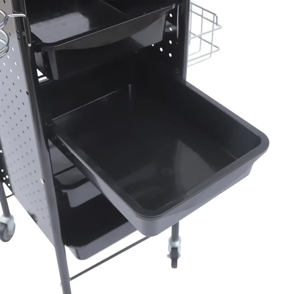 Frisørvogn til salon - Trolley - 5 Skuffer - 4 Hjul - 95×53×44 cm - Jern + PP-plast - Sort
