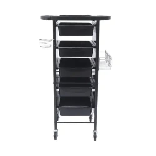 Frisørvogn til salon - Trolley - 5 Skuffer - 4 Hjul - 95×53×44 cm - Jern + PP-plast - Sort