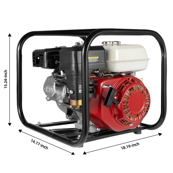 Vandpumpe - Benzin motorpumpe 4-takt - Effekt 4,8 kW / 6,5 hk - Slagvolumen 210 cm³ - Omdrejningstal 3600 rpm - Tank 3,6 L - Vægt 18,45 kg - Rød