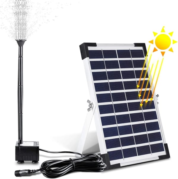 Solcelle fontænepumpe - Nedsænkelig havedamspumpe - 12 W - 500 l/t - 1 m slange - 9 dyser