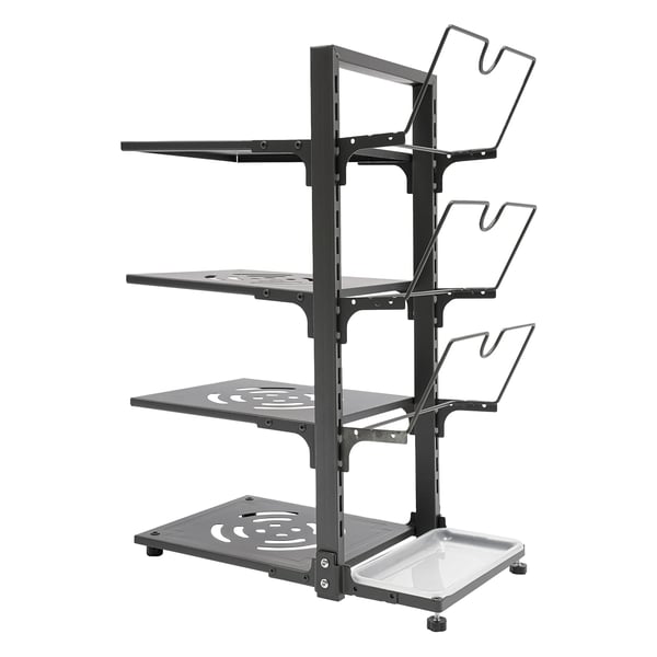 Gryde- og pandestativ - Organiseringsstativ - 4-Etagers Kulstofstål - 37×22,6×53 cm - 10 kg Pr. Niveau - Pladsbesparende - Grå