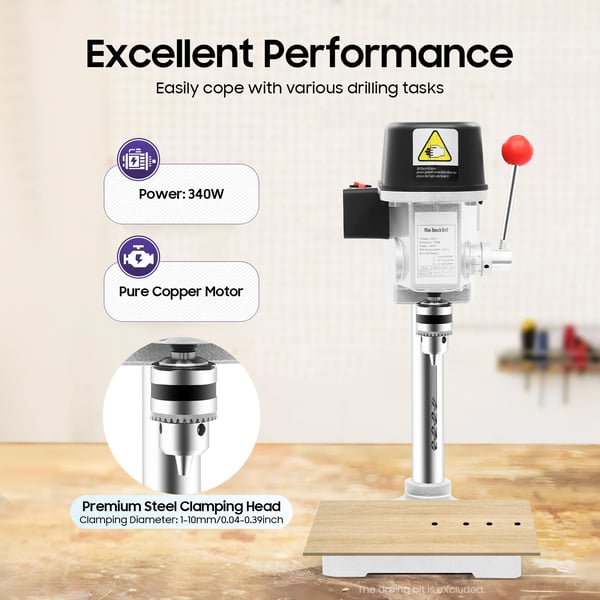Mini bänkborrmaskin - Pelarborr - 340 W - 3-stegs hastighet - 16000 rpm - EU-kontakt 50 Hz - Flerfärgad