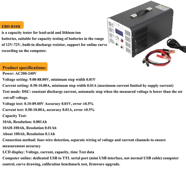 Akkukapasiteettitesteri - EBC-A40L - Elektroninen Kuormitus - 40 A 200 W - 220 V - Lataus/Purkaus - Litium ja Lyijyhappo - Vihreä