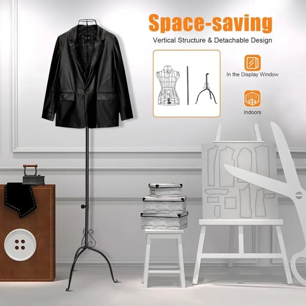 Metal skrædderbuste, vintage dame-mannequin til tøjbutikker & skrædderi/messestande, højdejusterbar 140–160 cm