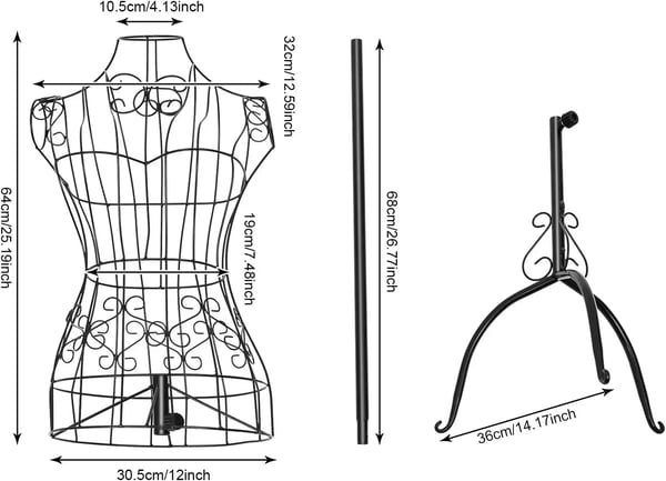 Metal skrædderbuste, vintage dame-mannequin til tøjbutikker & skrædderi/messestande, højdejusterbar 140–160 cm