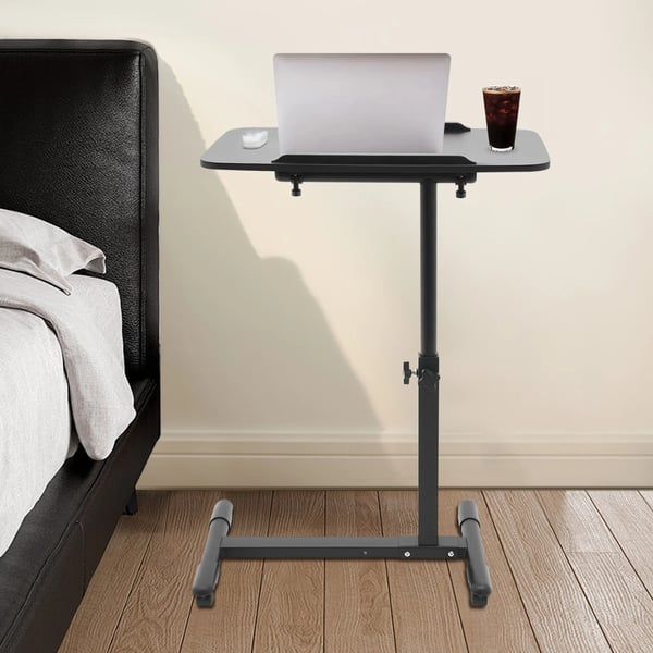Rullebord til seng og laptop - Højdejusterbart bord - 65–90 cm - Plade 60×40 cm - Fod 57×40 cm - Max 20 kg - MDF - Sort